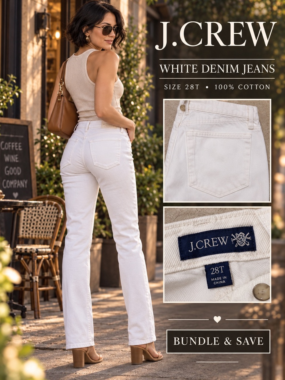 NWT J.Crew White Denim Jeans Size 28T (Tall) New With Tags